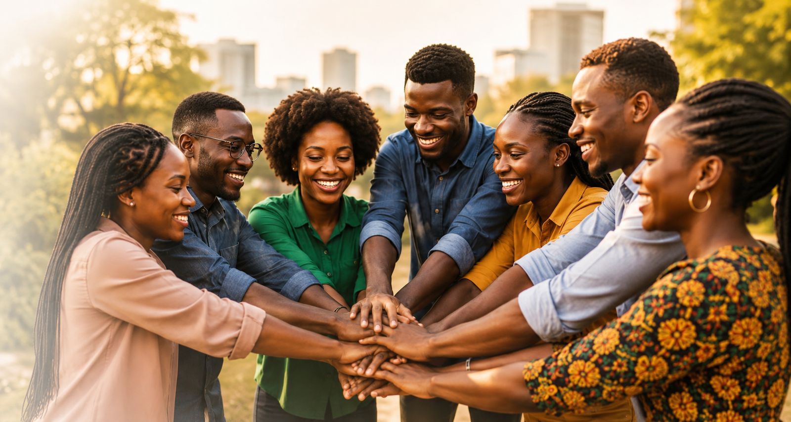Membres d'INNOV'ACTION unis, mains jointes en signe de solidarité